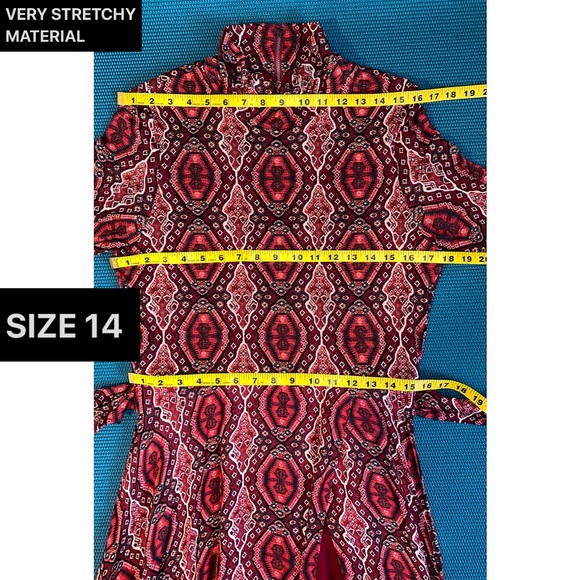 Alice + Olivia Clare Turtleneck Long Sleeve Midi Boho Burgundy Red Dress - Picture 12 of 16